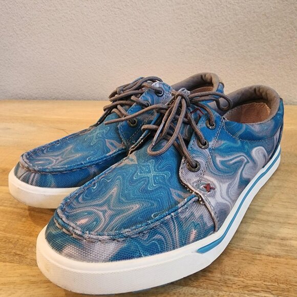 Twisted X Kicks Shoes Womens Size 7 Blue Gray Marble Canvas Moc Toe WCA0063 - Picture 6 of 12